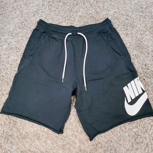 Nike Sweat Shorts Mens Large Black Cutoff Style Nike Spellout Swoosh Drawstring